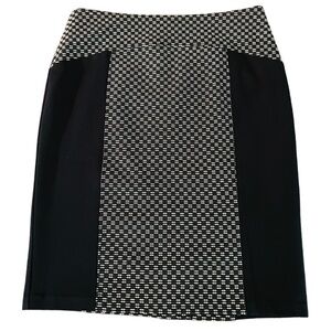 LAUNDRY BY SHELLI SEGAL WOMENS STRAIGHT CUT BLACK & WHITE MIDI SKIRT SIZE 8